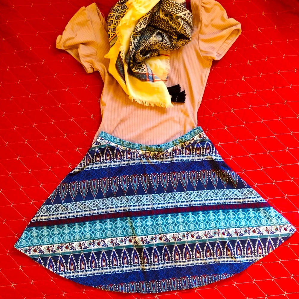 Blue patterned skirt